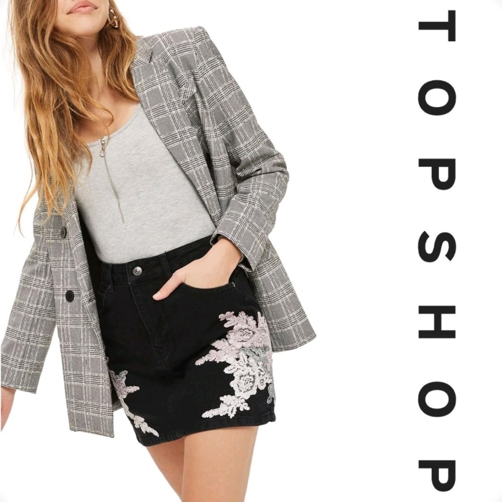 TOPSHOP Lace Appliqué Denim Skirt